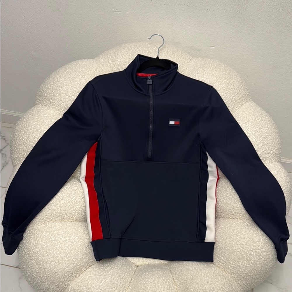 Tommy Hilfiger Navy Sweatshirt with Red and White Stripes